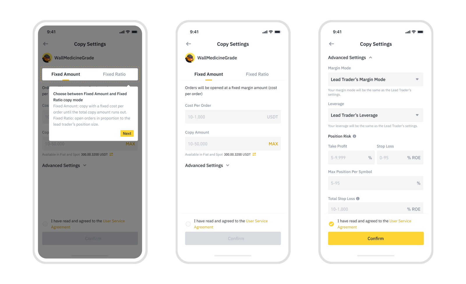 App — Copy settings