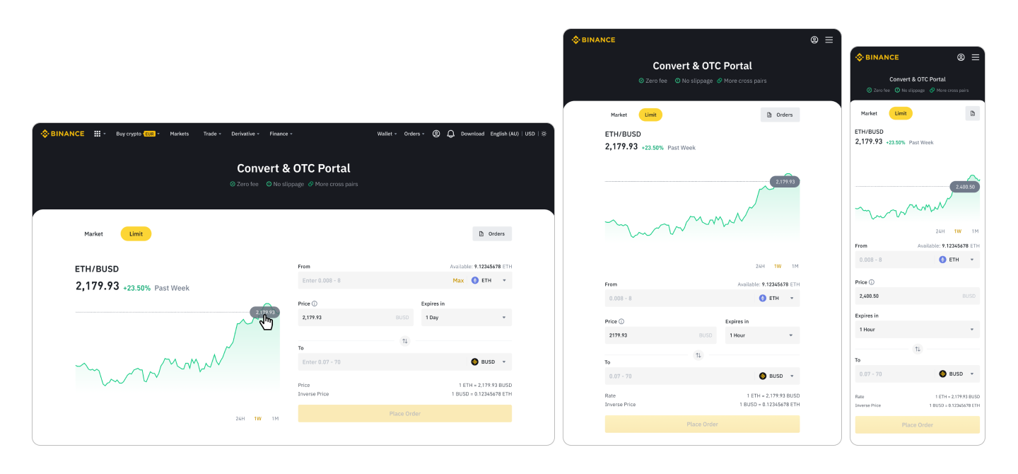Binance Convert token selection flow
