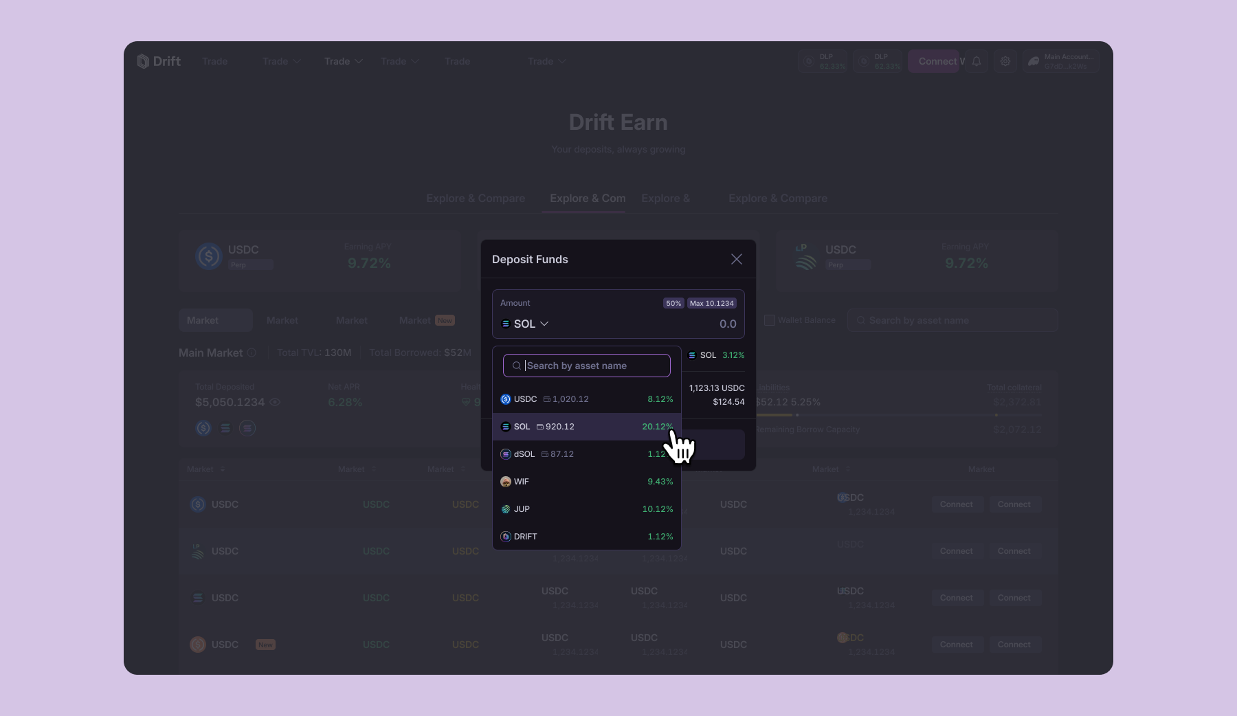 Borrow / Lend — deposit modal