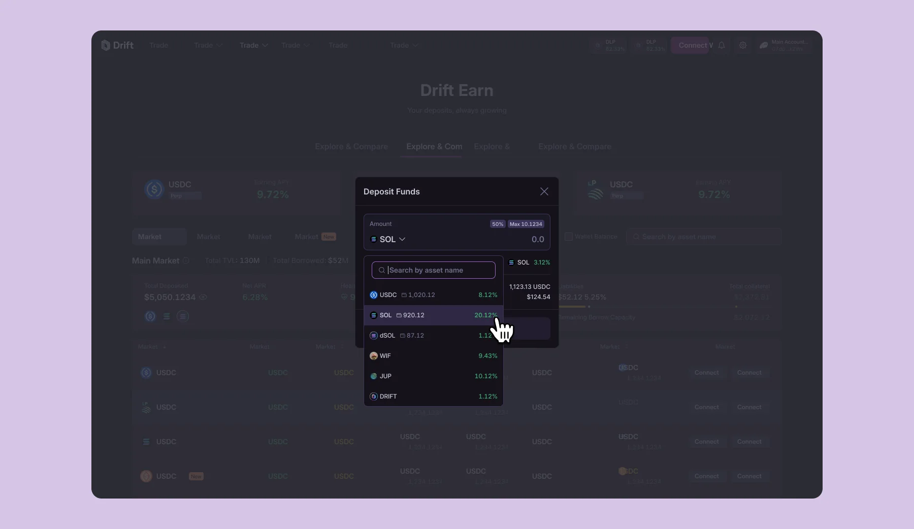 Borrow / Lend — deposit modal