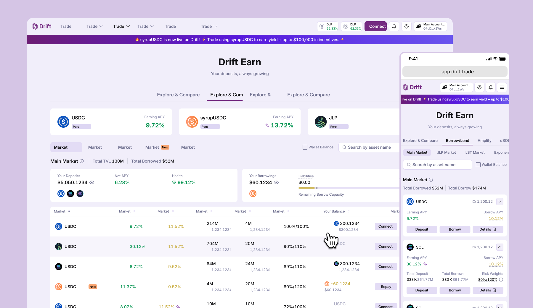 Borrow / Lend — light mode