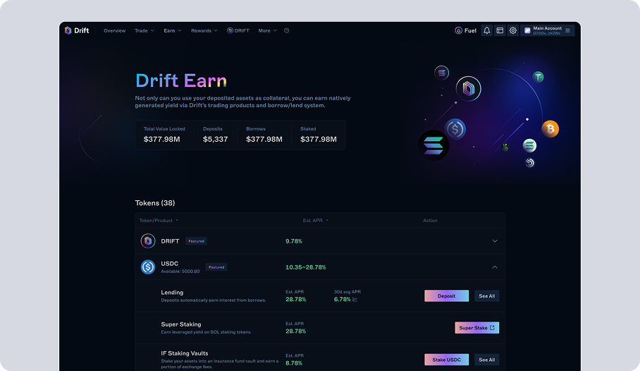 Drift Earn — before redesign