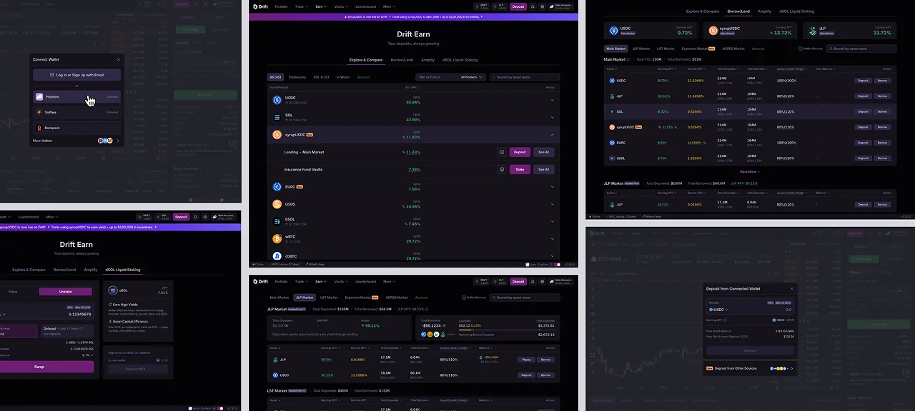 Drift Earn main dashboard