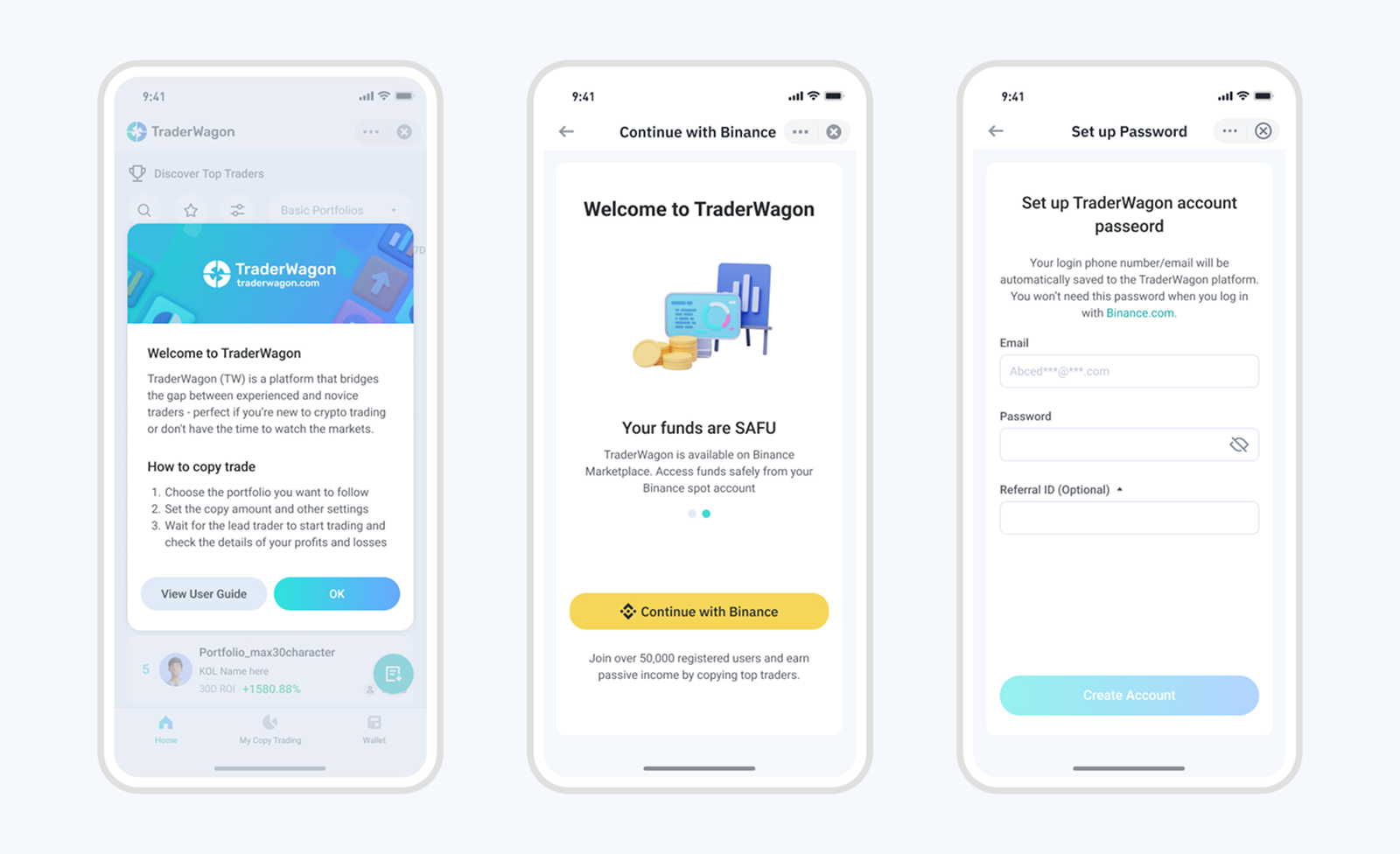 Welcome guide and continue with Binance wallet